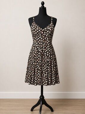 BP. Floral Mini Dress XS Black Pink Daisy Print Spaghetti Strap Flowy